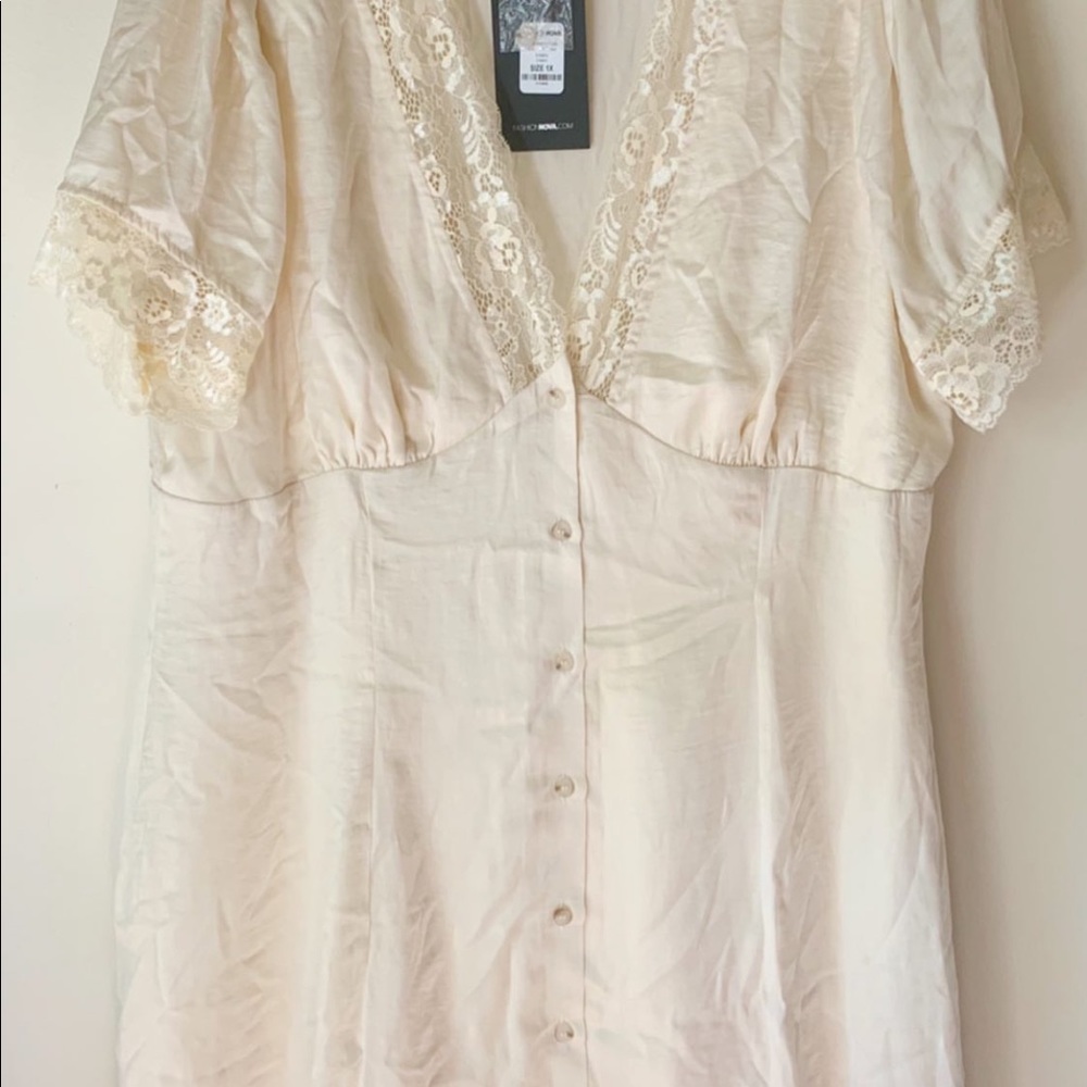 Fashion Nova ivory lace satin mini dress
